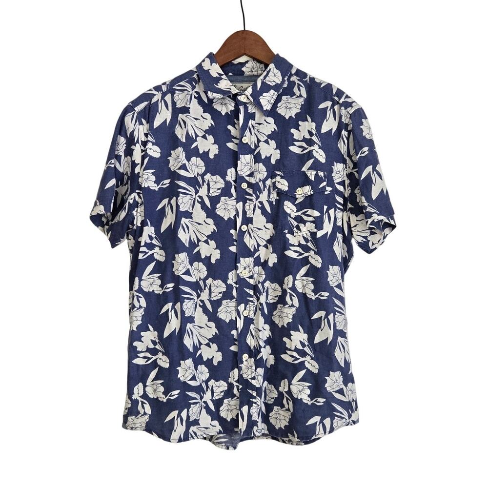 Quiet Luxury Resort Causal Coastal Summer Linen Blend Floral Button Up Shirt M